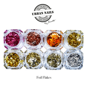 Urban Nails Platinum X-Foil Flakes Collection 8 kleuren in box.