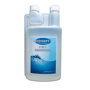 Medisept IQ 2 in 1 desinfectie doseerfles 1 liter. Zeer geschikt voor in je ultrasoon.
