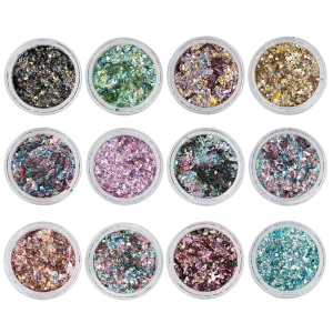 Magnetic Nail art Crushed Metal Flakes 12 kleuren in doos. 118894